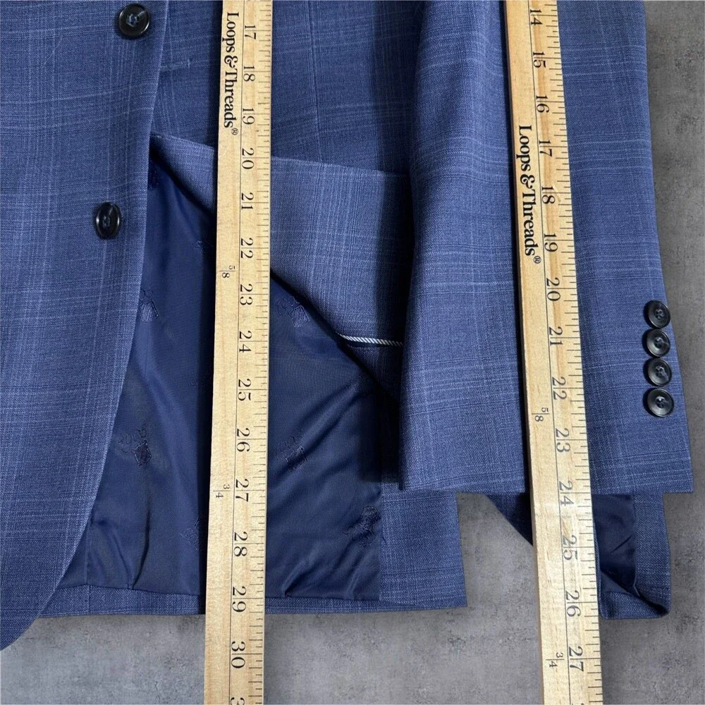 JOS A BANK Men’s Blazer Sport Coat Jacket 36R Tailored Fit Blue Wool Windowpane